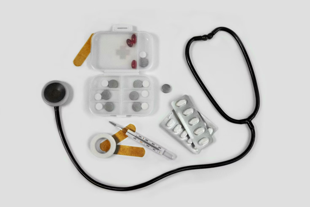 stethoscope and medicines